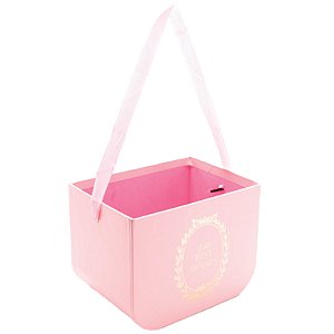 Caixa Quadrada com Alça Liso 16,5x12,5x12cm Rosa Claro - 1 Un