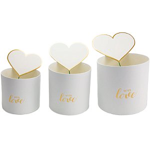 Kit Caixa Redonda Love com Pick P/M/G Branco - 3 Un