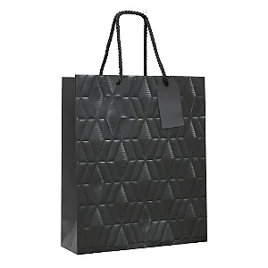 Kit Sacola de Papel Premium Relevo Preto G 38x34x15cm - 10 Un
