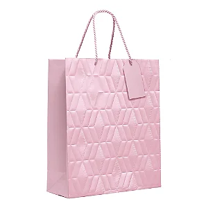 Kit Sacola de Papel Premium Relevo Rosa Bebê G 38x34x15cm - 10 Un