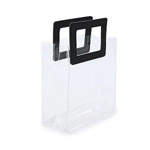 Kit Sacola PVC Alça Retangular Transparente e Preta 24x21x11cm - 10 Un