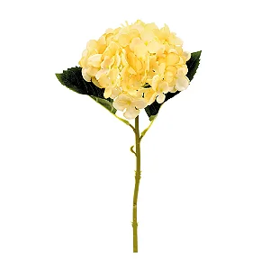 Flores Decorativas Permanentes - Hortênsia com Folhas 37cm Amarelo/Verde - 6 Hastes