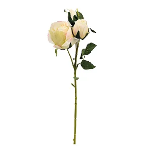 Flores Decorativas Permanentes - Rosa com Folhas 41cm Rosa Chá/Verde - 6 Hastes