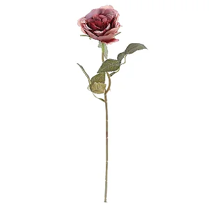 Flores Decorativas Permanentes - Rosa Solitária 38cm Rosa Velho/Verde - 6 Hastes