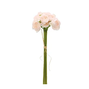 Flores Decorativas Permanentes - Rosa com Folhas 39cm Rosa Chá/Verde - 6 Hastes