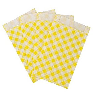 Saco de Papel Xadrez Junino 14x8cm Amarelo - 50 Un