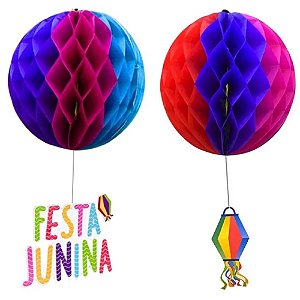 Enfeite de Papel Globo Arco Iris para Festa Junina - 1 Un