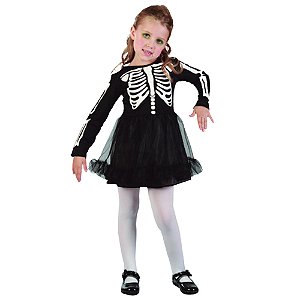 Fantasia Halloween Infantil - Esqueleto Menina 6 a 8 Anos - 1 Un
