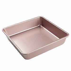 Forma de Aço Carbono Quadrada Fundo Fixo 24x24x5cm Rose Gold - 1Un - Cromus Allonsy