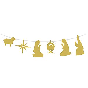 Bandeirola Decorativo Presépio de Natal Dourado 1,8 Metros - 1 Un