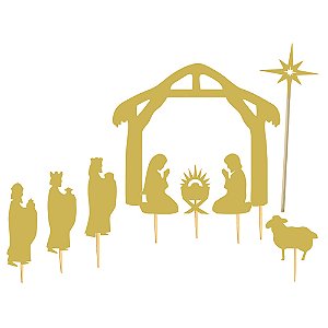 Kit Decorativo de Mesa ou Bolo Presépio de Natal Dourado - 12 Un