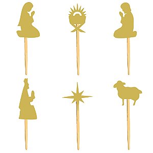 Palito Decorativo Presépio de Natal Dourado P - 6 Un