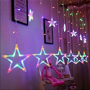 Cascata de Led com 130 Leds Estrela 3,00 Metros Colorido - Bivolt