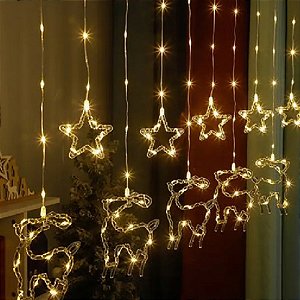 Cascata de Led com 130 Leds Renas 3,00 Metros Branco Quente - Bivolt