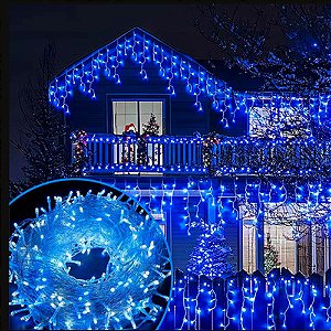 Cascata de Led com 400 Lâmpadas 10 Metros Tomada M/F Azul - 220 Volts
