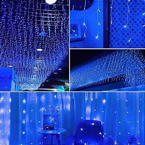 Cortina de Led 400 Lâmpadas 8 Funções 4x3 Metros Azul - 110 Volts