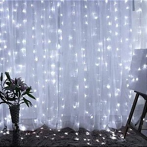 Cortina de Led 400 Lâmpadas 8 Funções 4x3 Metros Branco Frio - 110 Volts