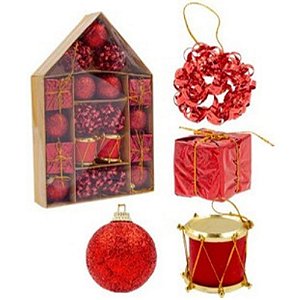 Enfeite Bolas Acessórios Natalinos 24x15cm - Kit com 19 Peças