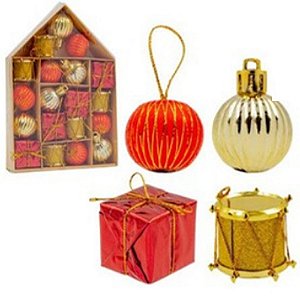 Enfeite Bolas Acessórios Natalinos 4cm - Kit com 20 Peças