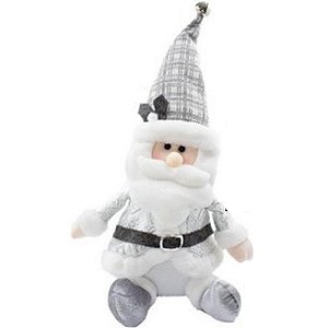 Enfeite Papai Noel em Tecido Luxo 45x15cm Prata - 1 Un