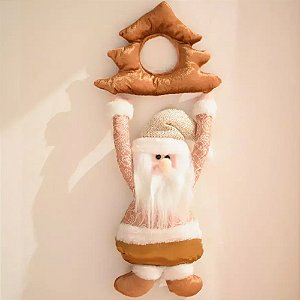 Enfeite Papai Noel em Tecido Luxo 50x10cm Dourado - 1 Un