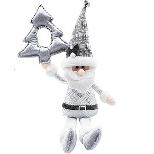 Enfeite Papai Noel em Tecido Luxo 50x10cm Prata - 1 Un