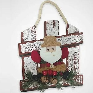 Enfeite Papai Noel Natalino de Madeira 20x18cm - 1 Un
