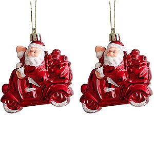 Enfeite Papai Noel Natalino na Moto 12x7cm - 1 Un