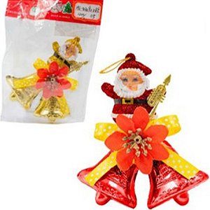 Enfeite Papai Noel Natalino Sinos 10x8cm Cores Variadas - 1 Un