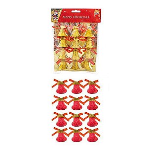 Enfeites Natalino Sinos com Laço 3cm Cores Variadas - Kit com 6 Peças