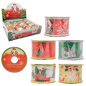 Fita Para Decoração Natalina Luxo 5,0cmx2,00 Metros Modelos Variadas - 1 Rolo