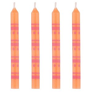 Vela Palito Decorada Laranja com Rosa - 10 Un