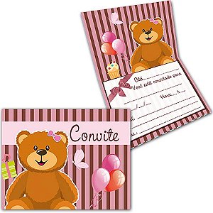 Convite Especial Ursinho Rosa e Marrom NEW - 08 Un