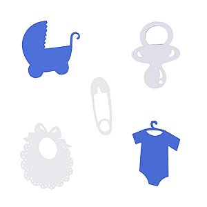 Aplique Artesanal Chá de Bebê Azul M - 10 Un