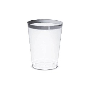 Copo Transparente com Borda Prata 300ml 12 Un