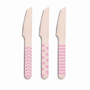 Talheres Decorativos Madeira Faca Rosa - 8 Un