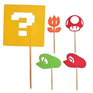 Festa Super Mário - Enfeite Decorativo no Palito Super Mario Bros M - 05 Un