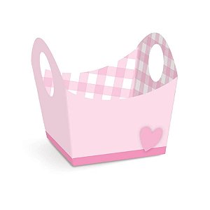 Chá de Revelação - Forminha Cestinha Rosa 24 Un