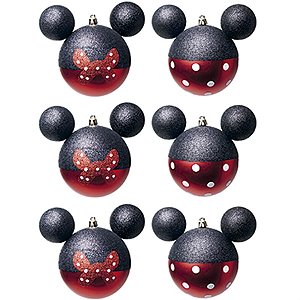 Natal Disney - Bola Minnie Poá Preto e Vermelho 6cm - 6 Un