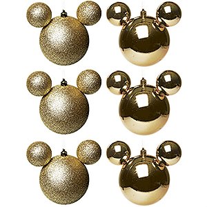 Natal Disney - Bola Lisa e Glitter Ouro 6cm - 6 Un