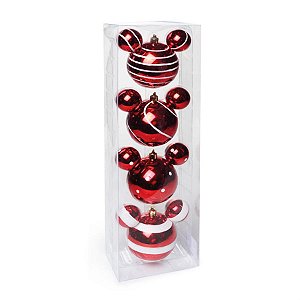 Natal Disney - Bola Listras e Poá Vermelho e Branco 8cm - 4 Un