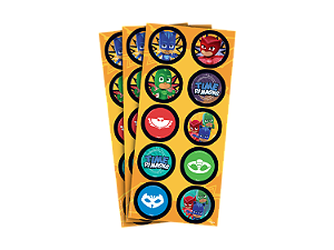 Festa PJ Masks - Adesivo Decorativo Redondo PJ Masks - 03 Cartelas