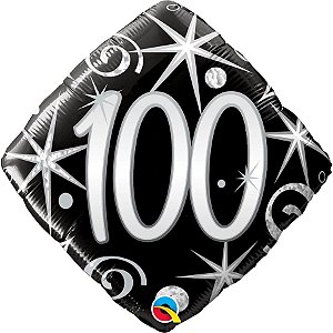 Balão Metalizado Qualatéx 45cm Diamante 100 Anos - Faíscas e Espirais Elegante