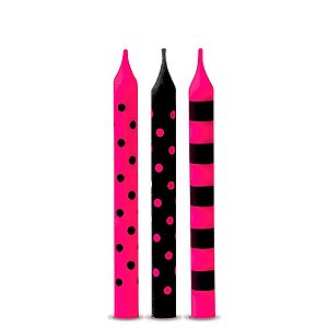 Vela Palito Pink e Preto - 12 Un