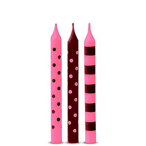 Vela Palito Rosa Bebê e Marrom - 12 Un