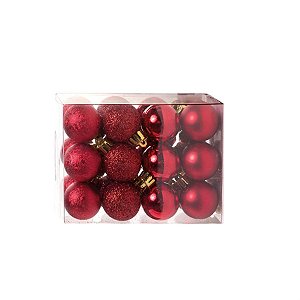 Bola de Natal Fosca, Textura, Brilho Vermelho - 24 Un