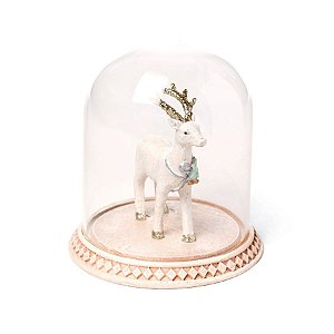 Rena de Natal em Pé em Cúpula Branco e Ouro 15cm
