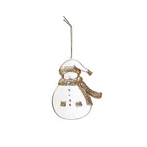 Enfeite para Pendurar - Boneco de Neve Incolor e Ouro - 3 Un