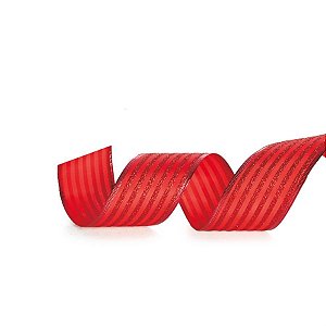 Fita de Natal Listras Glitter Vermelho 6,3cm (Fita para Presente) - 1 Un