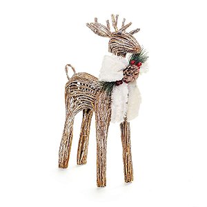 Rena de Natal com Enfeite Laço e Pinha Nó Pescoço Natural 50cm
